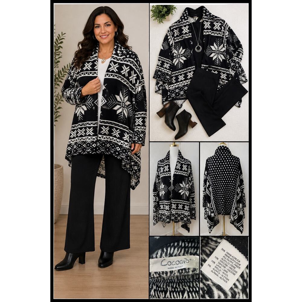 COCOGIO Womens Wool Blend Drape Cardigan Sweater Coat XL One Size Fits All